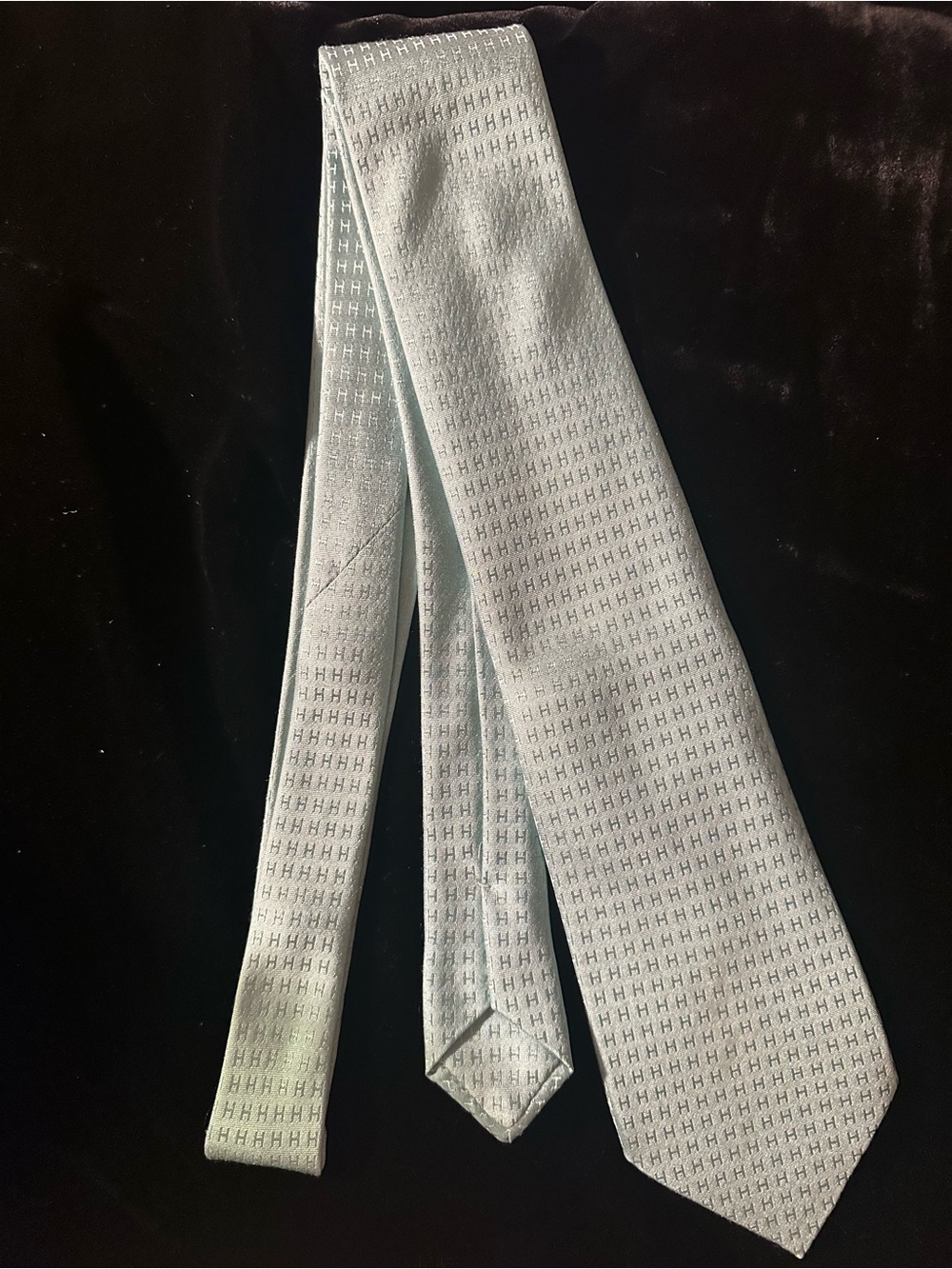 Hermes Light Blue Silk Tie with Micro H Motif